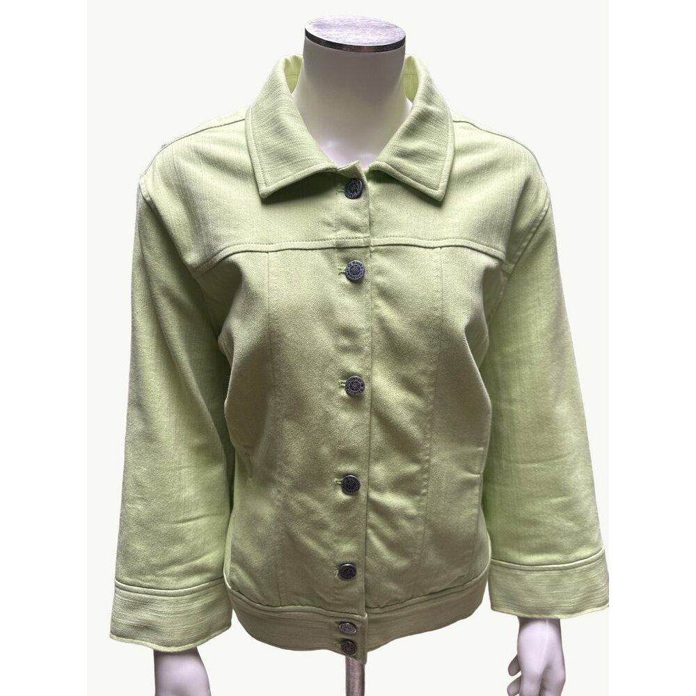 Christopher & Banks Lime Green Button Up Jacket Stretch Fabric Size L